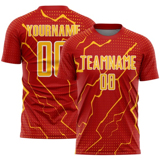 Jersey Sublimation Soccer Lightning Gold-White Sports Red Custom Uniform