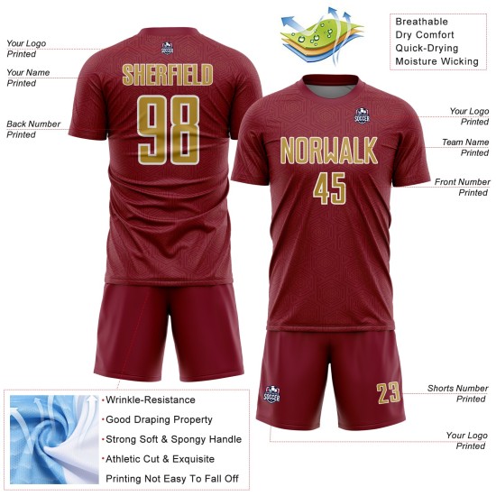 Jersey Custom Uniform Crimson Gold-White Soccer Sublimation Old Sports Geometric Shape