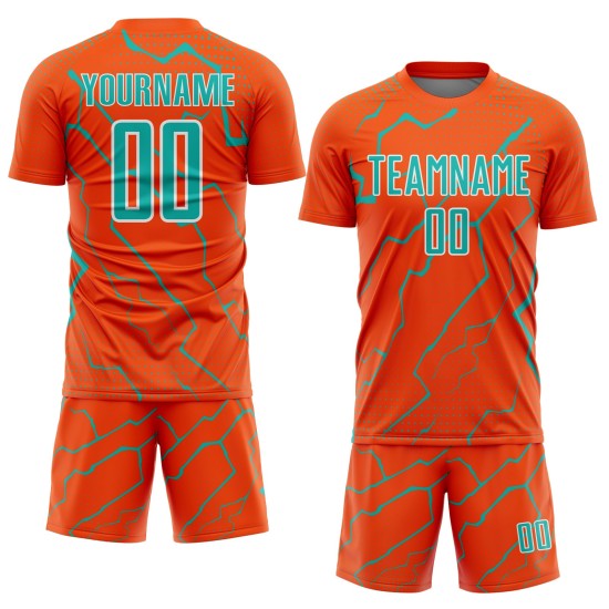 Aqua-White Jersey Sports Lightning Uniform Orange Soccer Custom Sublimation