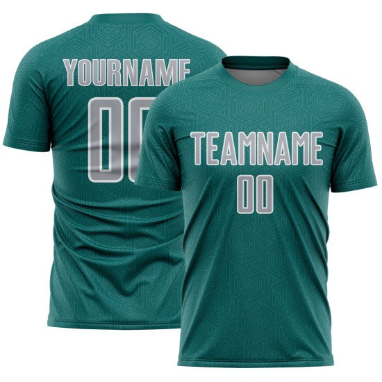 Sublimation Gray-White Geometric Uniform Jersey Custom Shape Soccer Sports Teal
