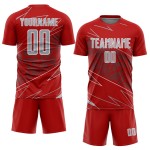 Jersey Uniform Sublimation Soccer Lines Red Custom Sports Gray-White