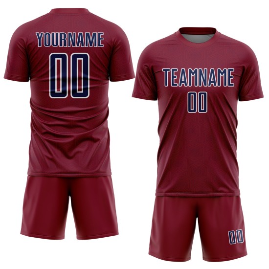 Custom Crimson Uniform Navy-White Sports Shape Geometric Sublimation Soccer Jersey