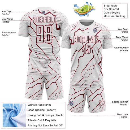Lightning Crimson Jersey Sports Soccer White Uniform Sublimation Custom